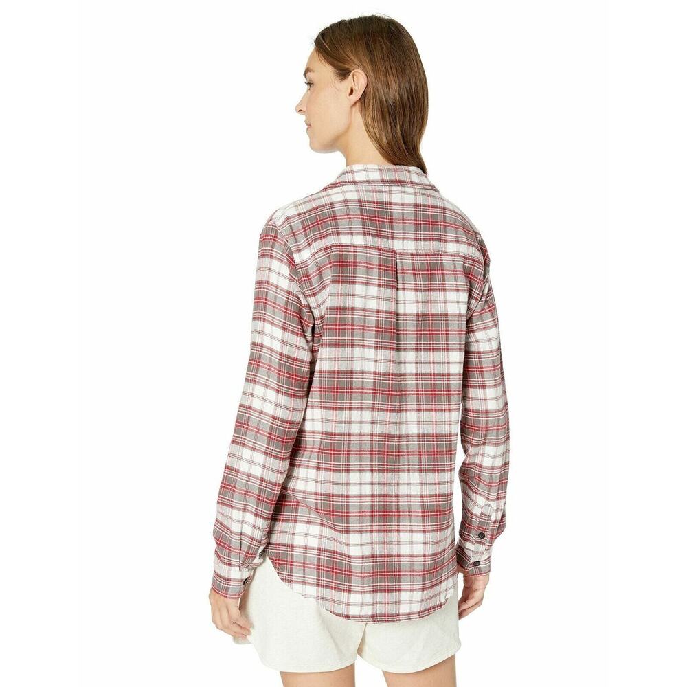 PJ SALVAGE Red Plaid Silver Metallic Long Sleeve Pajama‎ Top XSmall - Picture 2 of 3